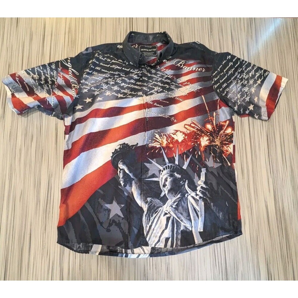 North River Men's Patriotic USA Flag Statue of Liberty Star Spangled Banner XL